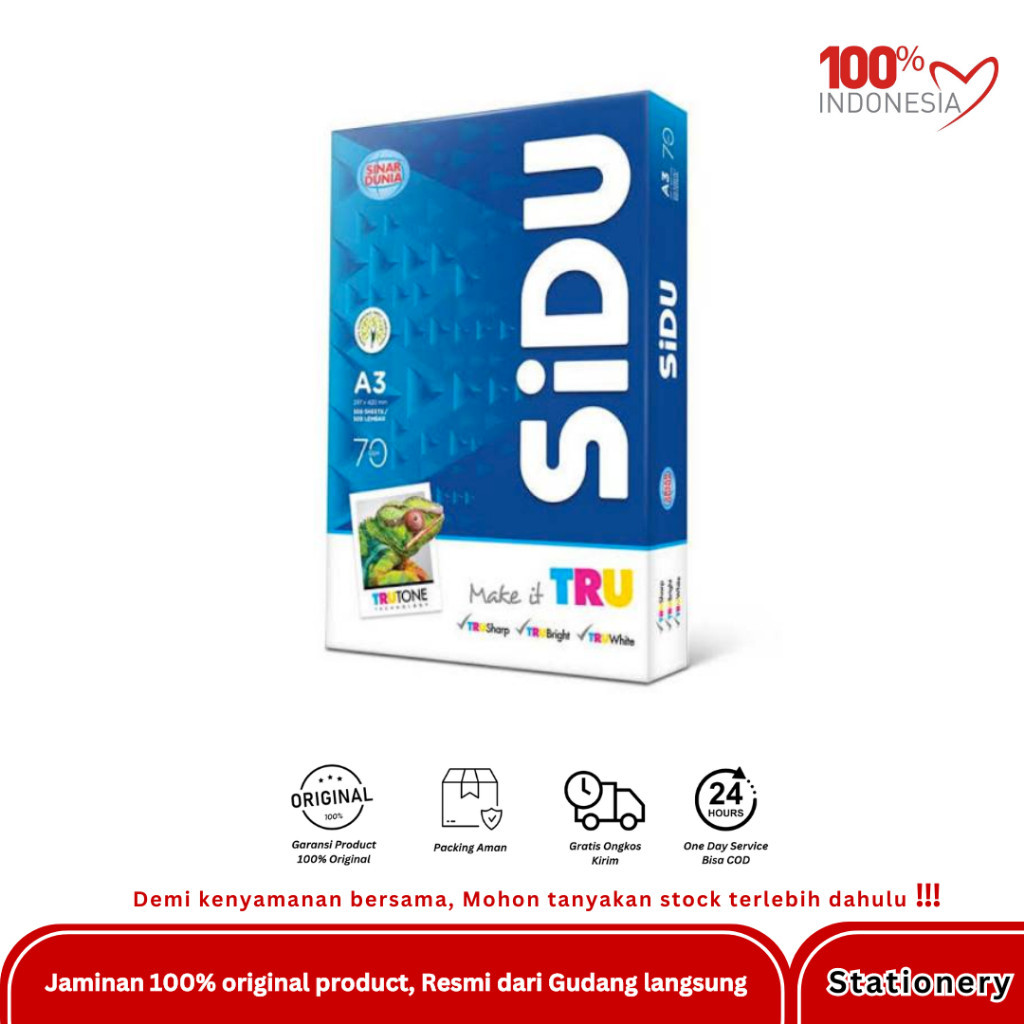 Jual KERTAS HVS Sidu A3 70 Gr / Rim [TKM2] | Shopee Indonesia
