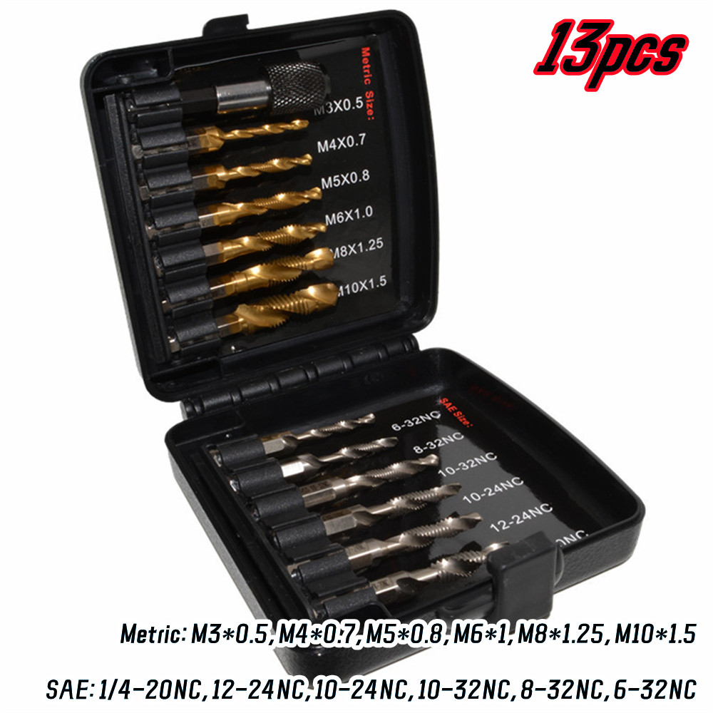 Jual 13 Pieces SAE/Metric Combination Drill & Tap Bit Set 3-in-1 Screw ...