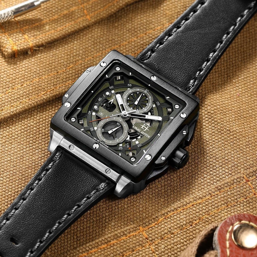 Jual [ DISKON ] Jam Tangan Pria Evans Jayden 9582 Kulit Kaca