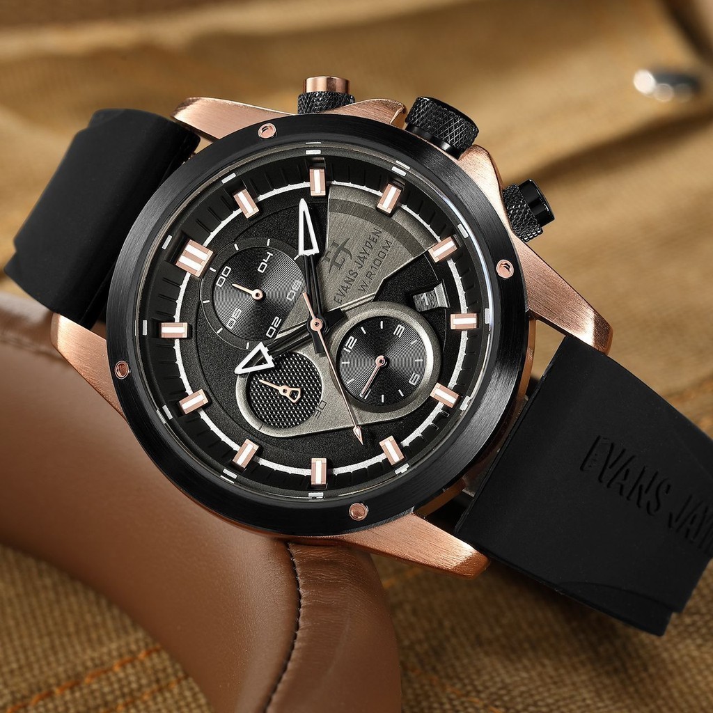 Jual [ DISKON ] Jam tangan Pria Evans Jayden 9589 Rubber Kaca