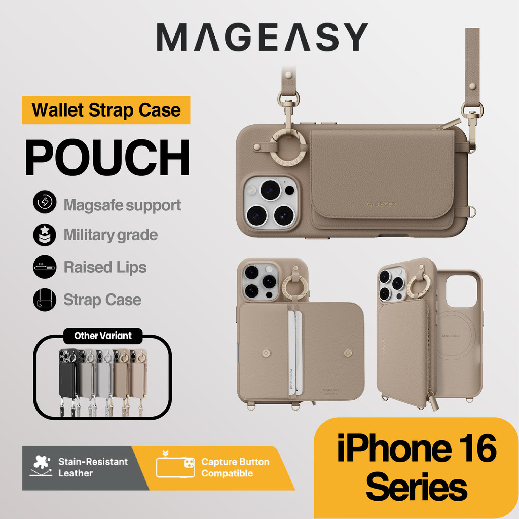 Case iPhone 16 Pro Max 16 Pro 16 Plus 16 MagEasy Pouch Wallet Strap  Tali Lanyard Magsafe Casing Cover