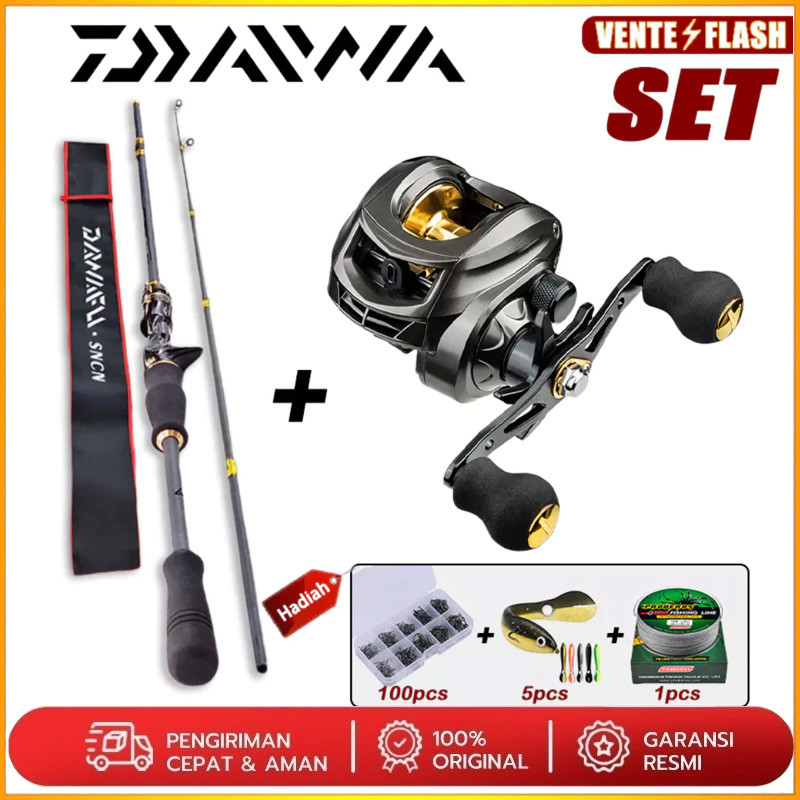 DAIWA Joran Set Lengkap Full Set 1.65-2.7m Serat Karbon Joran Pancing and 7.2:1 Gulungan Pancing Logam BC Casting Reel Fishing Set Accessories Joran Pancing 1 Set Max drag 10kg Joran pancing Set 1.65M Spinning Fishing Rod with 5.2:1 Reel Combo for Bass