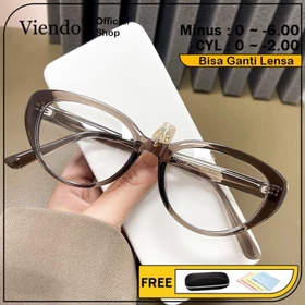 Viendo Kacamata Photocromic Minus Wanita Cat Eye Frame Silinder Anti Radiasi Blueray Kaca Mata