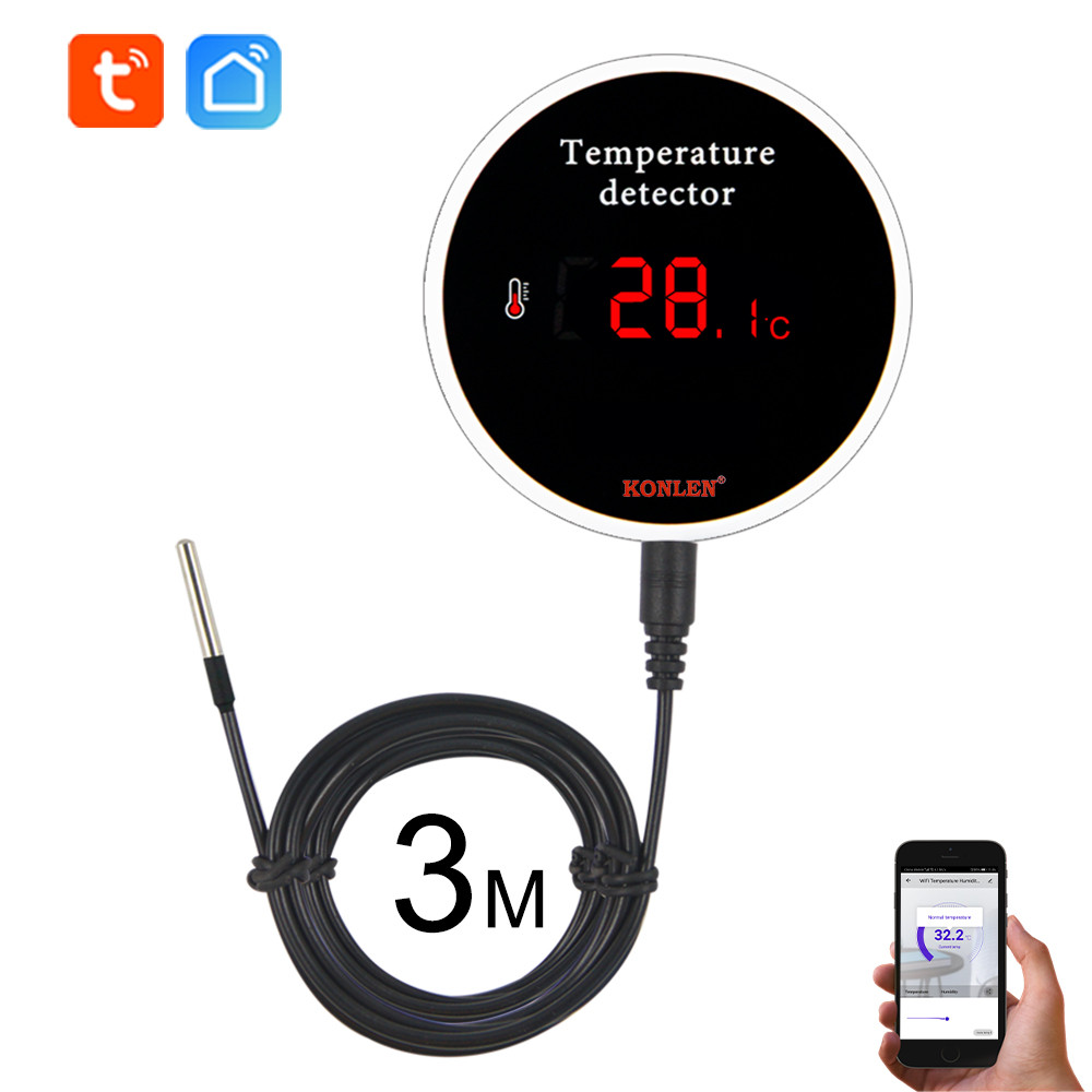 Jual KONLEN Tuya Wifi Temperature Sensor 3m Wire Probe Digital ...