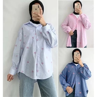 Ready Stock Blouse Ribon Salur Motif Pita Wanita