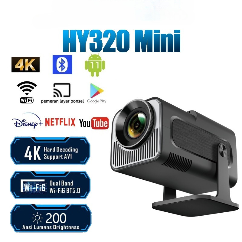 Jual Proyektor HY320 Mini Proyektor 220 Android 11.0 1080p 4K Lumens ...