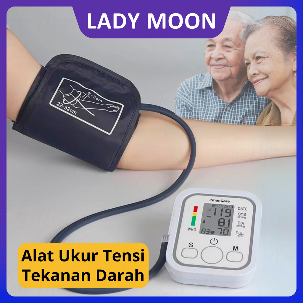 Lady Moon [GARANSI 1 TAHUN] Tensimeter Digital Otomatis Pengukur Tekanan Darah Akurat Mudah Digunakan untuk Rumah dan Klinik blood pressure tensimeter easy to use