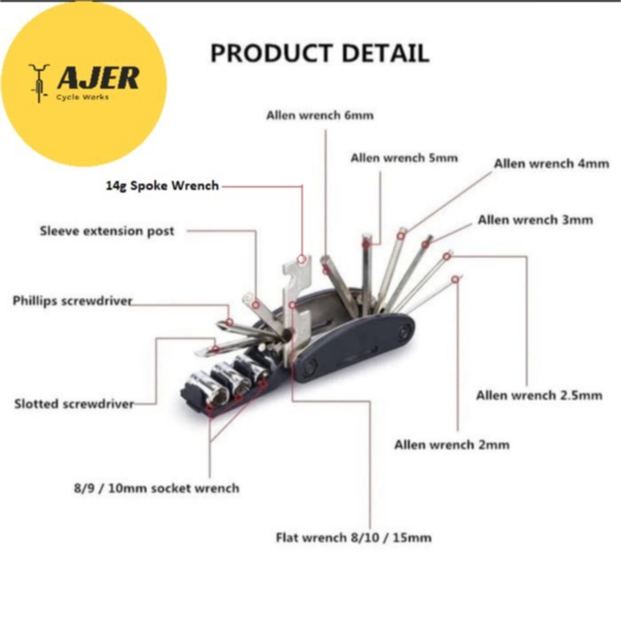 Jual Multi Tool Sepeda 16 in 1 portable lipat kunci L Obeng Socket ...