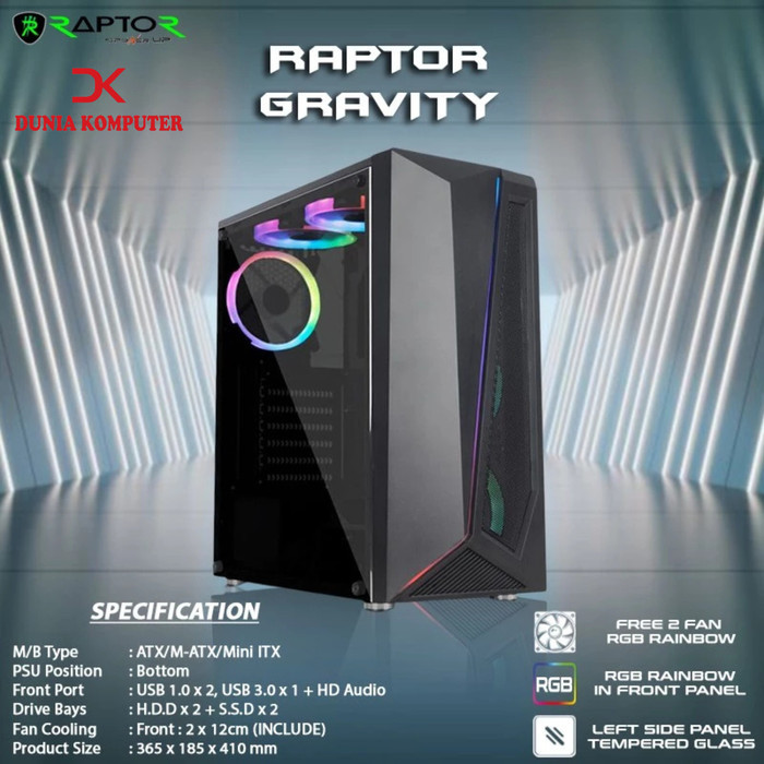 Jual Casing Gaming RAPTOR GRAVITY - include 2 FAN RGB | ATX/m-ATX/Mini ...