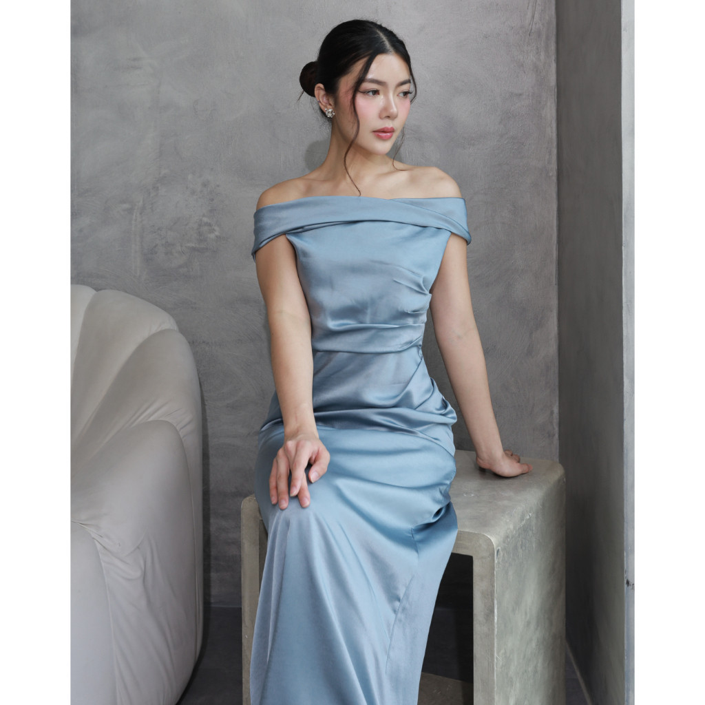 bridesmaid dress sabrina Jual F051 SATIN | DRESS NATAL | DRESS PARTY | DSD005 By Carminebloom.id Women's Blue Dress Shoes flattering style with timeless Dress For Women Size:XXS/34/6UK