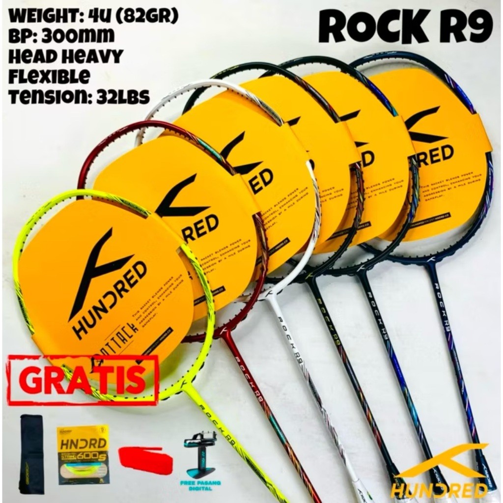Jual Raket Badminton HUNDRED ROCK R8 R9 32LBS HDRD HNDRD R8 9 100% ...