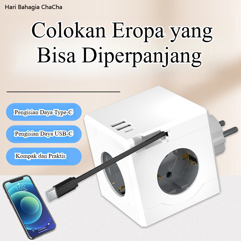 Jual 74cm Retractable Cable Cube Charger | 6-in-1 USB+Type C Fast ...
