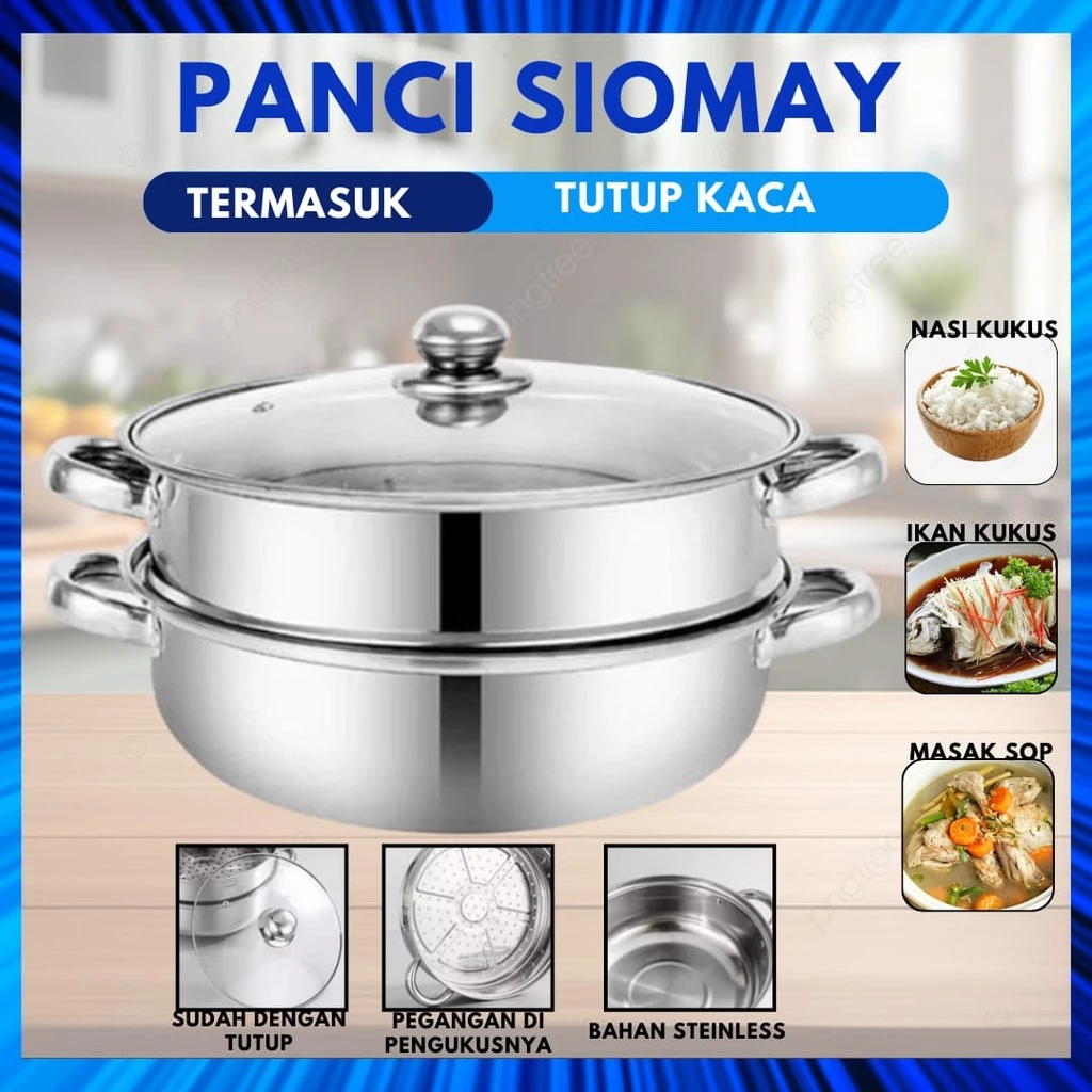 Panci Kukus 2 Susun Stainless Steel Tutup Kaca | AutoStock