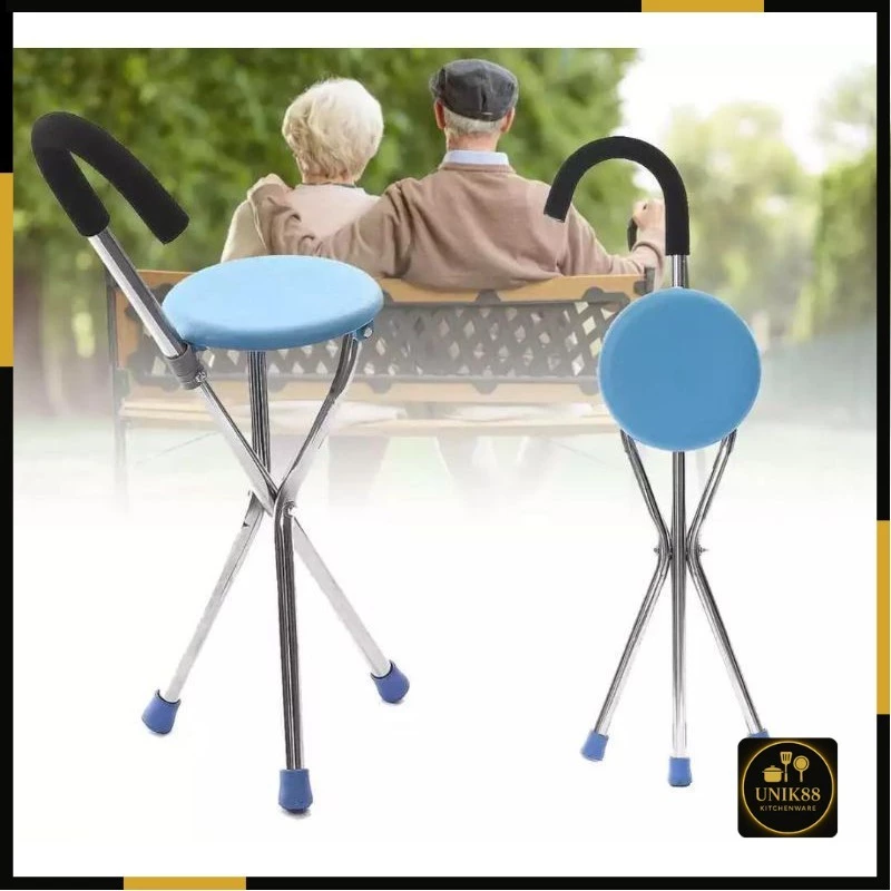 [UNIK88] Kursi Lipat 2in1 Tongkat Alat Bantu Jalan Orang Tua | AutoStock