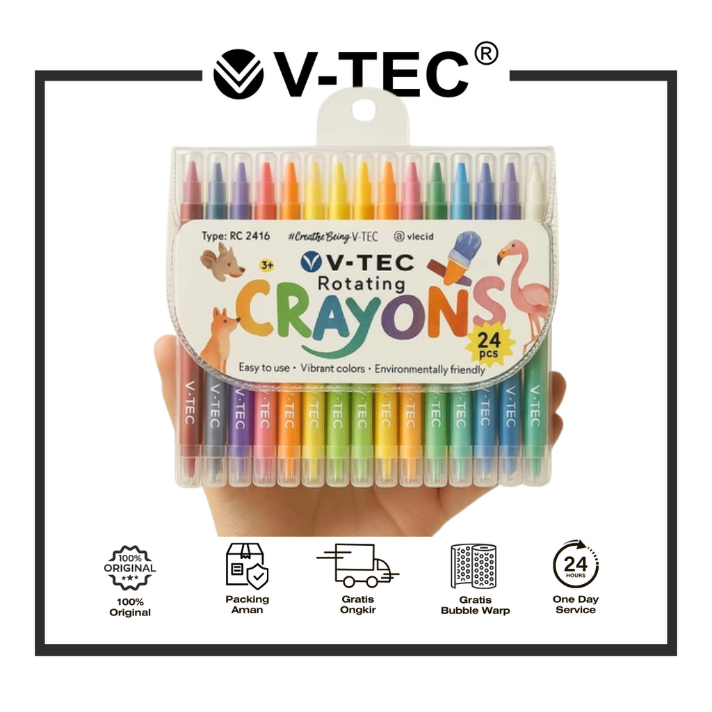 Jual V-TEC ROTATING CRAYON RC 2416 ISI 24 WARNA SET | Shopee Indonesia