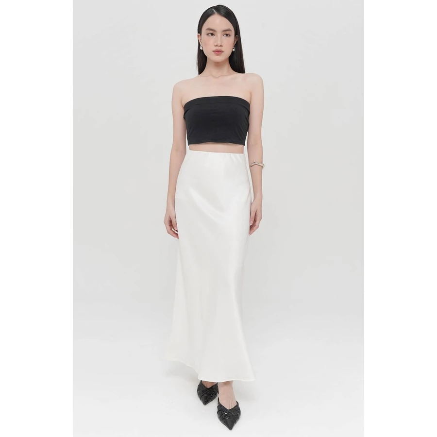 Betsy Satin Maxi Skirt Broken White