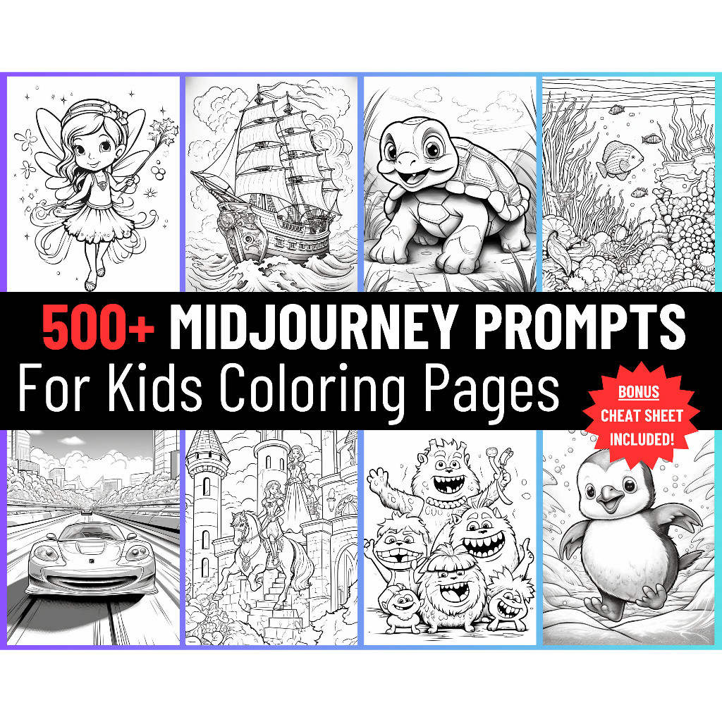 Jual 500 Midjourney Prompts AI For Kids Coloring Pages Book | AI Art ...