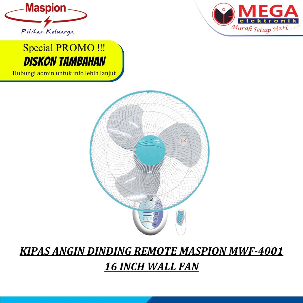 Jual KIPAS ANGIN DINDING REMOTE MASPION MWF-4001RC 16 INCH WALL FAN ...
