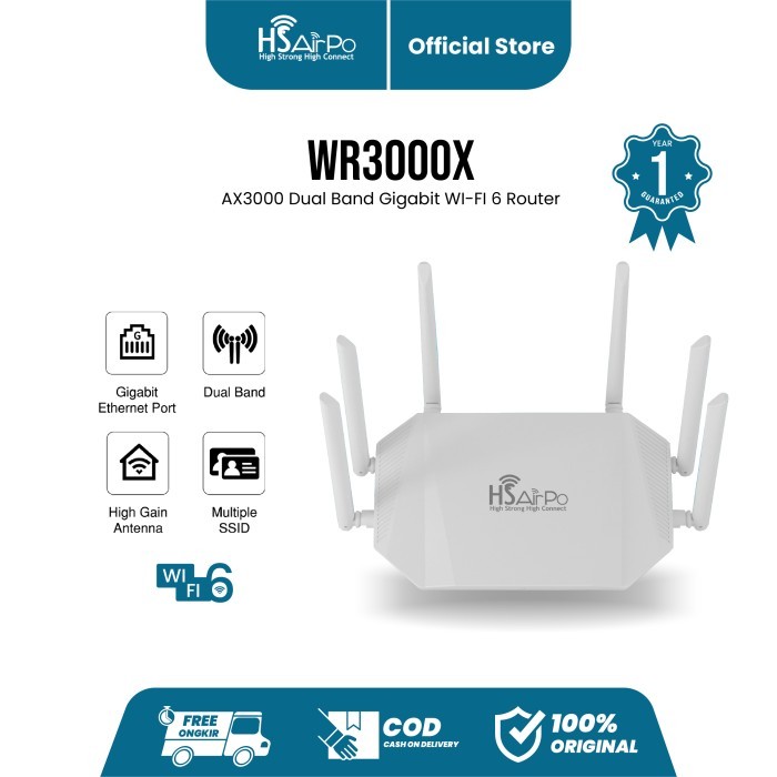 Jual HSAirpo WR3000X Router Wireless WiFi 6 AX3000 6 Antena M | Shopee ...