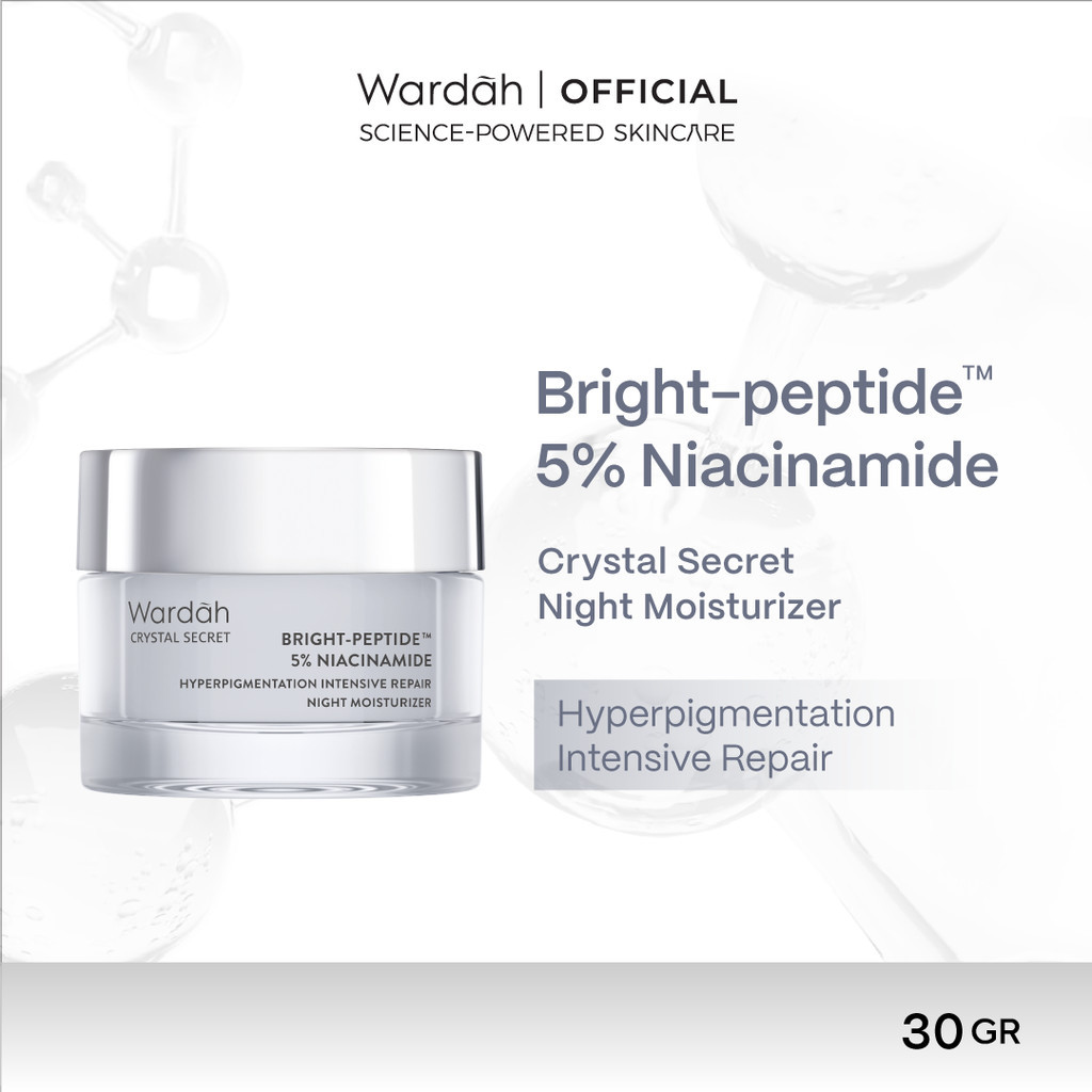 Wardah Crystal Secret Bright-Peptide™ 5% Niacinamide Hyperpigmentation Expert Night Moisturizer (crystal secret night cream untuk kulit cerah bercahaya)