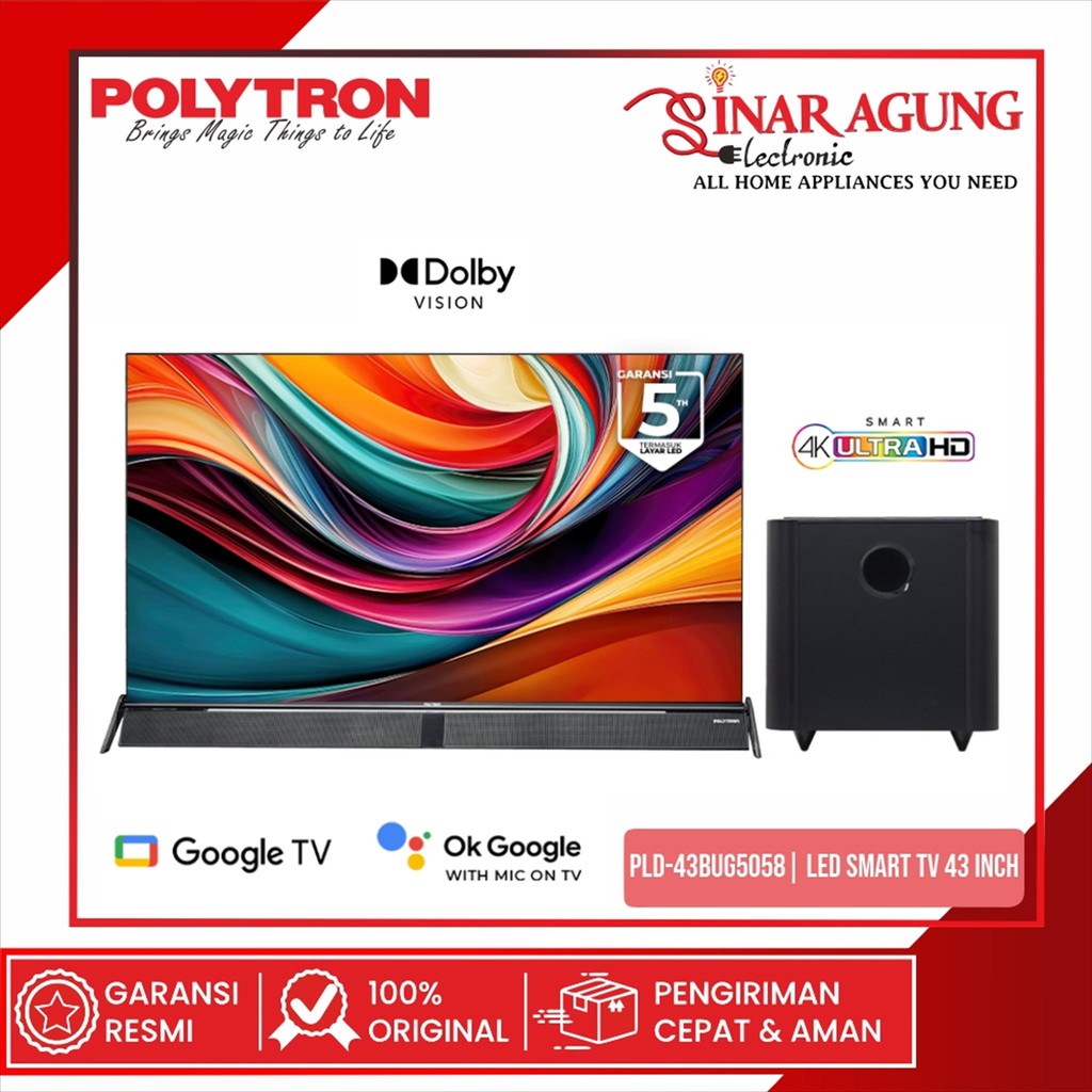 Jual POLYTRON PLD 43BUG5058 4K UHD SMART GOOGLE TV 43 INCH - GARANSI