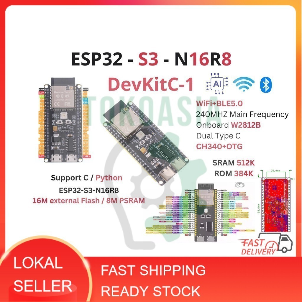 Jual ESP32-S3 N16R8 DevKitC-1 Goouuu Core development board wifi ...
