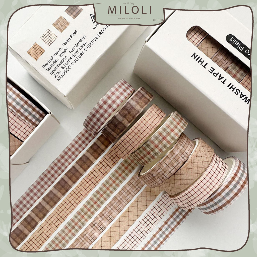 Jual [MILOLI] 8 Rolls WASHI TAPE THIN RETRO Deco Masking Tape Jurnal ...