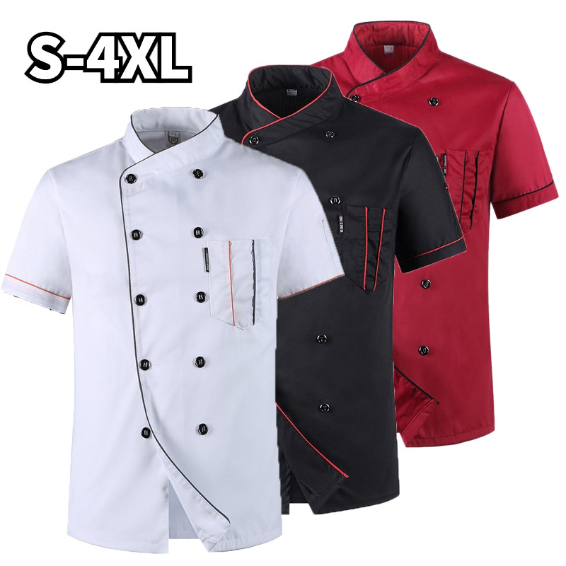 Jual Chef Jacket Short Sleeve Cook Coat Barista Baker Work Uniform ...