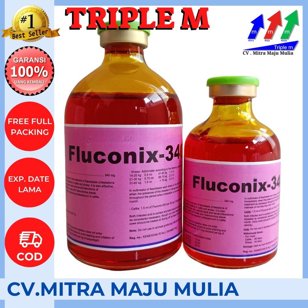 Jual FLUCONIX 340 100 ml & 50 ml Obat Cacing Hati Sapi, Kambing, Domba ...
