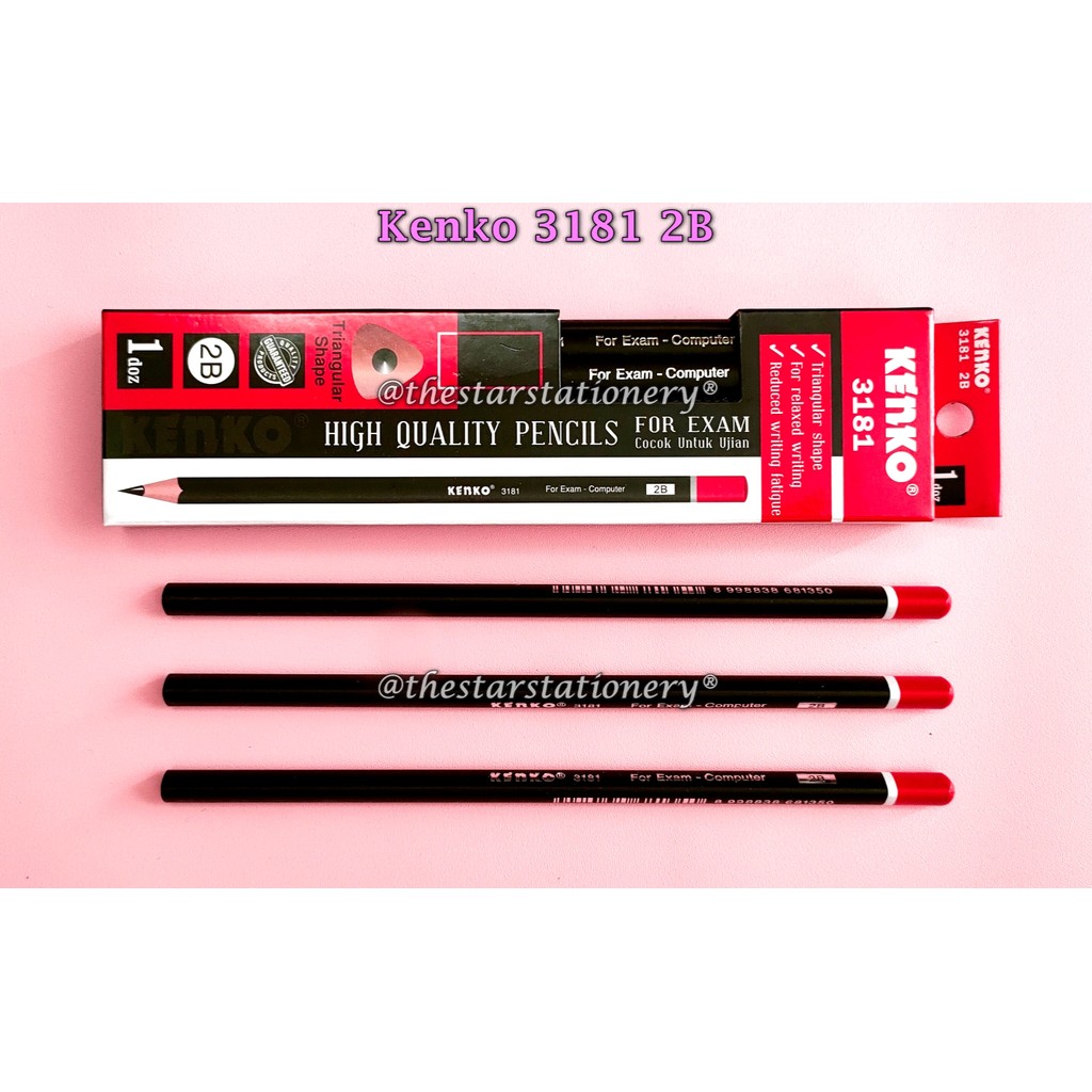 Jual (1 Pak/12 Biji) GROSIR Pensil Kenko 3181 2B Triangle / Pencil ...