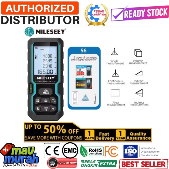 Jual Mileseey S6 Meteran Laser Digital Laser Pengukur Jarak 40M 50M 60M ...