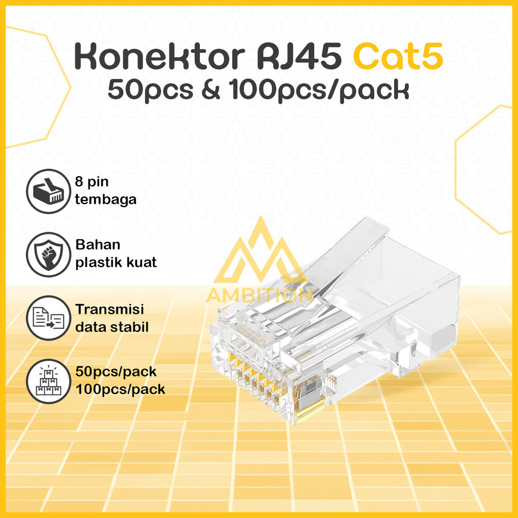 Jual Eceran Konektor LAN RJ 45 UTP Cat.5e ORIGINAL RJ45 cat5 cat5 ...