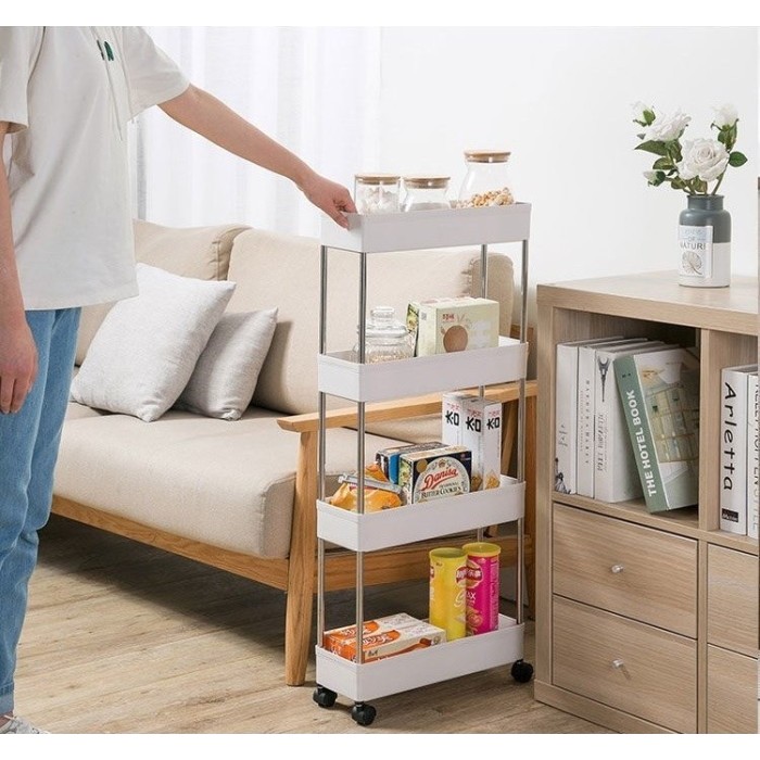 Jual Rak Susun Roda Dapur Kamar Mandi 4 Tingkat SLIM RACK - Hitam ...