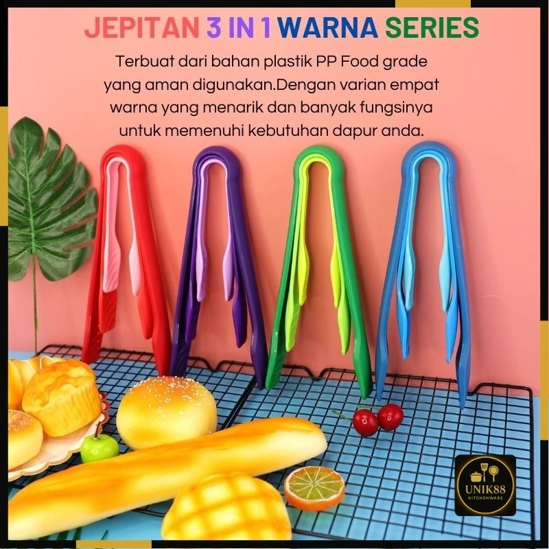 [UNIK88] Capitan 3in1  Roti Penjepit Kue Plastik Penjepit Jepitan Makanan  gorengan Warna Warni | AutoStock