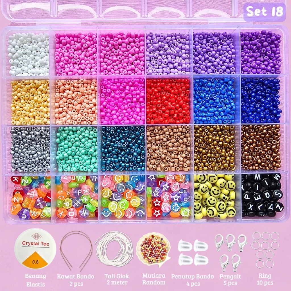 TERMURAH PROMO Mainan Anak Anak DIY Manik Manik Set Lengkap - Gelang Cincin Kalung (Gratis Benang Elastis + Tali Giok + Manik Random + Pengait Udang + Ring) - Tayo Mote