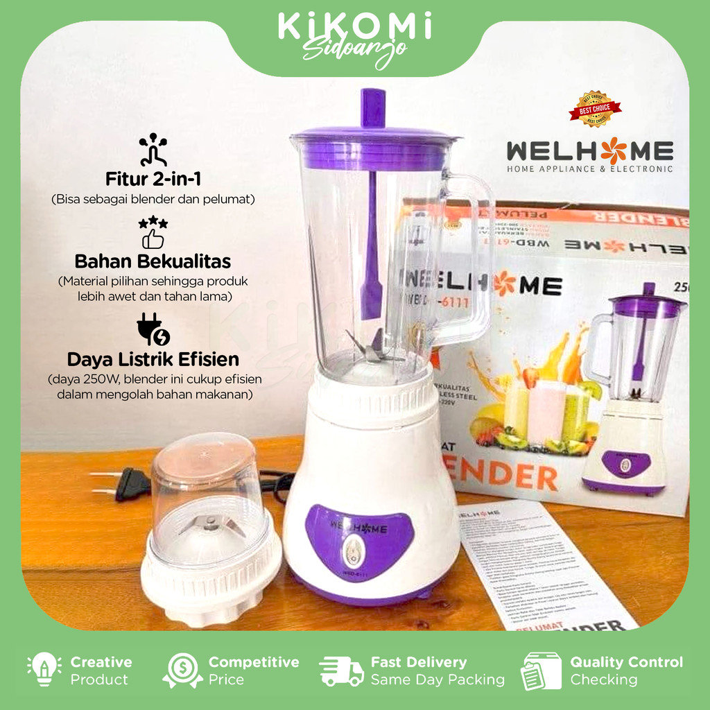 WELHOME WBD-611 BLENDER PELUMAT ELEKTRIK IN 250W Mata Pisau Stainless  Steel Multifungsi KM