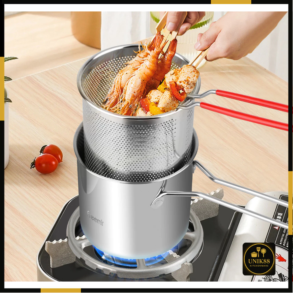 [UNIK88] Panci Multifungsi 4 in 1 Multi Deep Fryer Set Panci Penggorengan Rebus Stainless Steel Saringan Capitan Klip | AutoStock