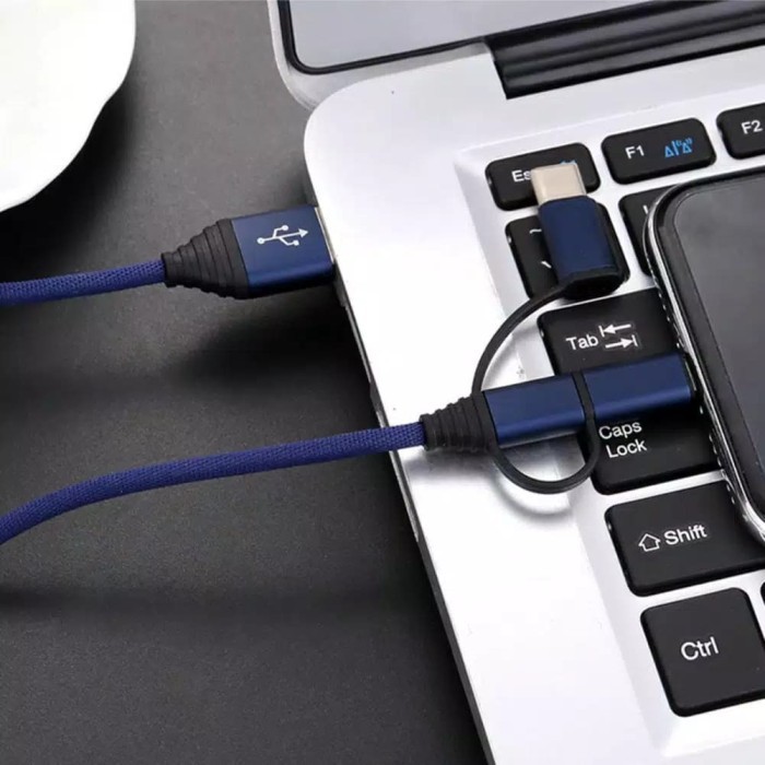 Jual Blue 3in1 iPhone, Micro USB, C Cable Ultra Fast Data Charger ...
