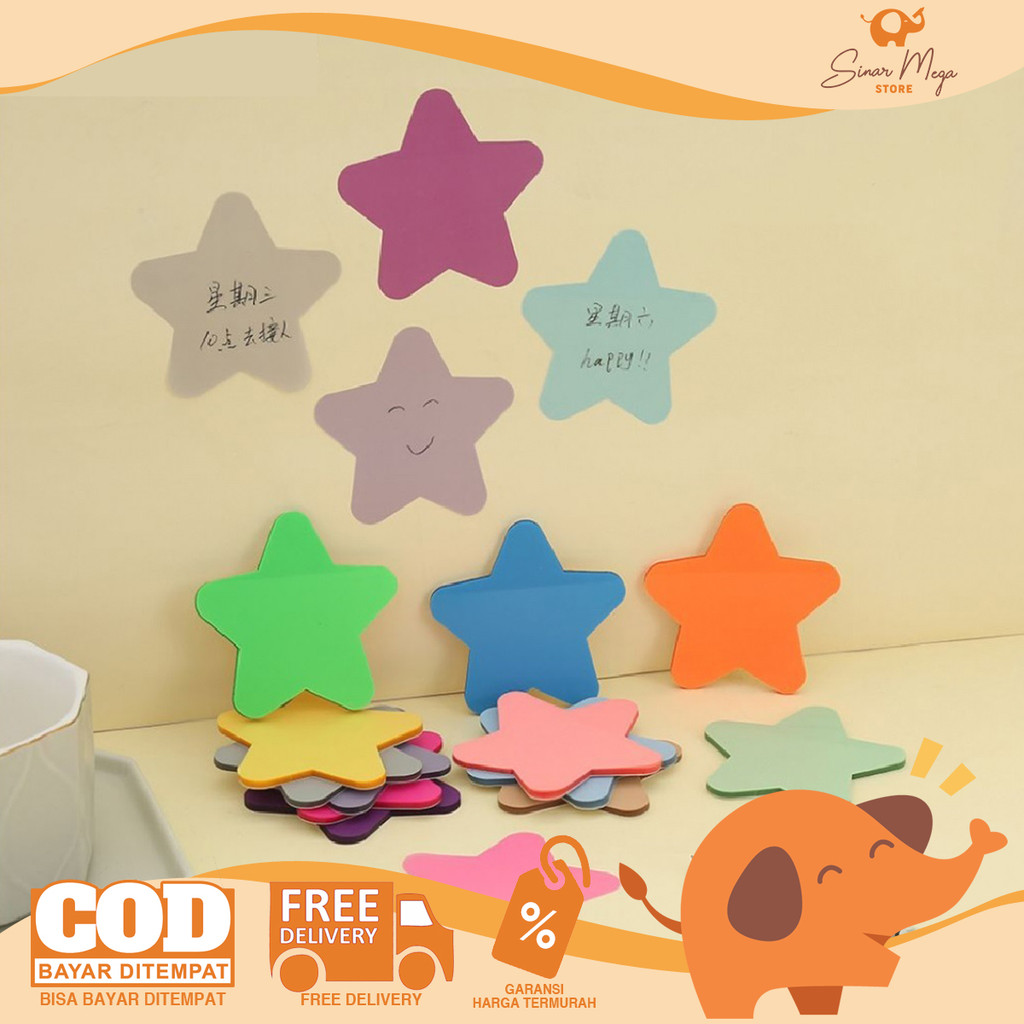 Jual Star Shaped Sticky Notes 50 Sheet / Memo Catatan Tempel Bentuk ...