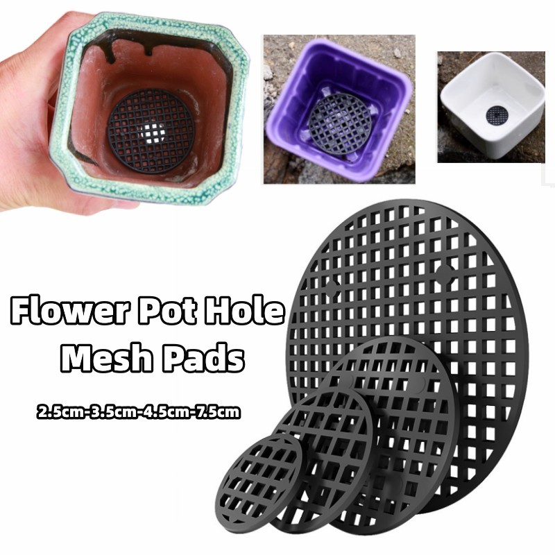 Jual 100 Piece Pot Hole Screen Mat Round Drainage Bottom Grid Pad to ...