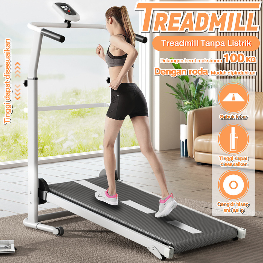 BG SPORT Treadmill Lipat Manual Tanpa Listrik KUAT HINGGA 100KG Alat Olahraga Fitness Gym Cardio