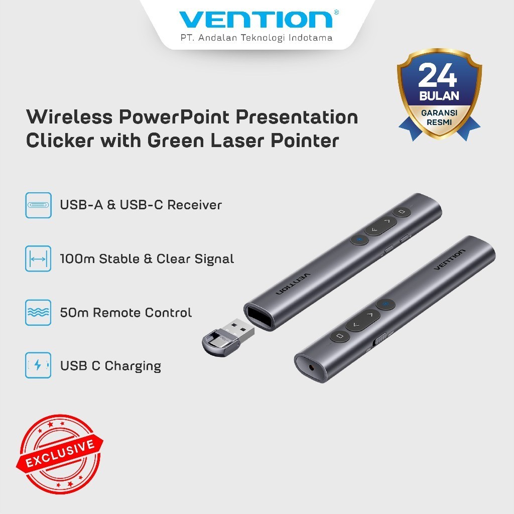 Jual Vention Wireless PowerPoint Presentation Green Laser Pointer 2 ...