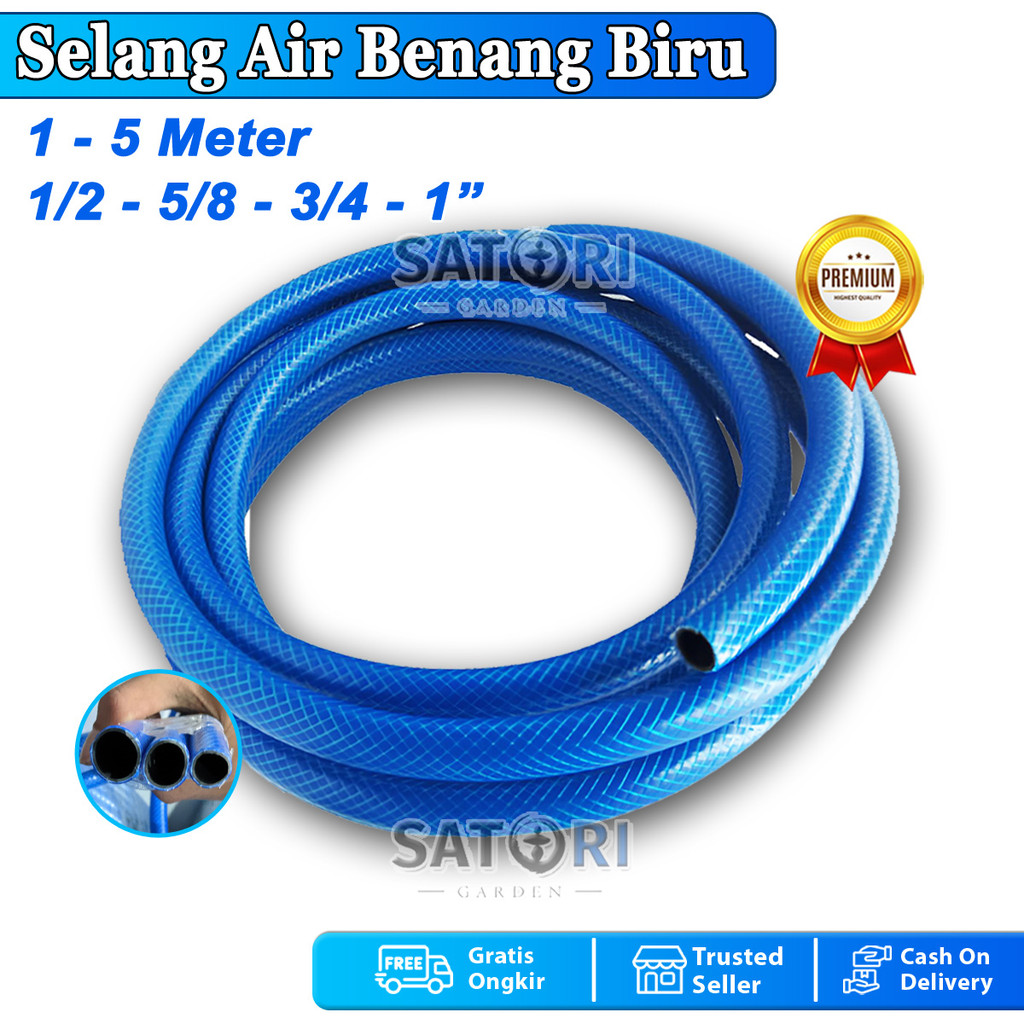 Selang Air Taman 1/2 5/8 3/4 1 inch 1-5 Meter Benang Biru Anti Lumut Tebal Alat Perkebunan COD