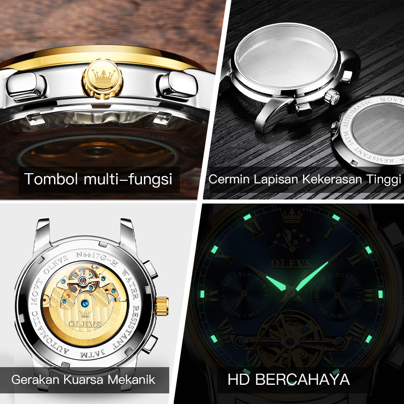 Jual Olevs Jam Tangan Automatic Pria Anti Air Original Tahan Keren Led