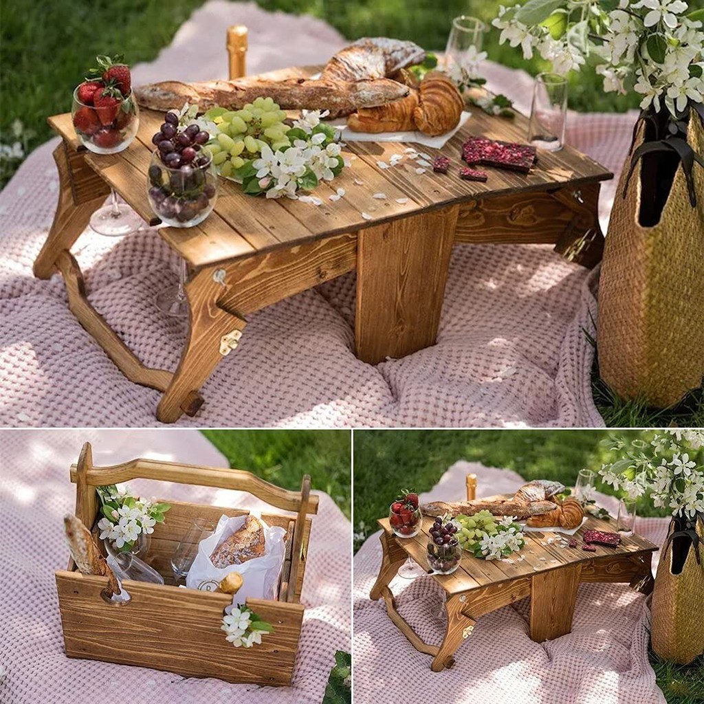 Jual Outdoor Portable Tables Wooden Folding Picnic Basket Table ...