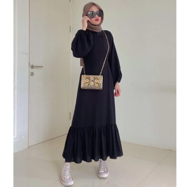 Detail bahan crepe premium Dress Ara Korean Look