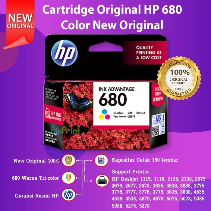Jual FixPrint Tinta HP 680 Black Original Ink Advantage Cartridge Color ...