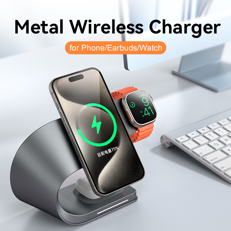 Jual 4 in 1 Metal Shell Wireless Charger for iPhone 15 14 13 12 ...