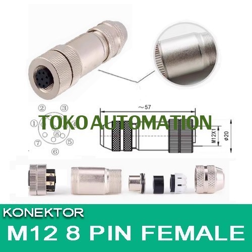 2-Pack M12 8-Pin Female Connectors – Straight Aviation Plug, A Code, Shielded, IP67 Waterproof