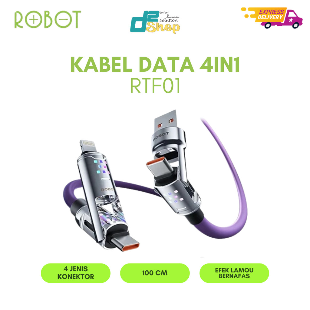 Jual [ D2SHOP ] KABEL DATA 4IN1 RGB COLORFUL LED 65W ROBOT RTF01 PURPLE ...